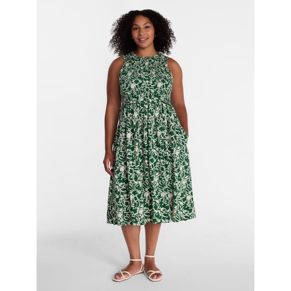 Time and Tru Women's Tiered Midi Dress with Flutter Sleeves, Sizes XS-XXXL