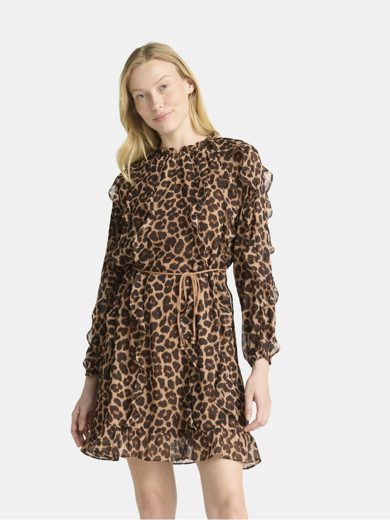 Time and Tru Women's and Women's Plus Belted Ruffle Mini Dress, Sizes XS-4X  - Walmart.com