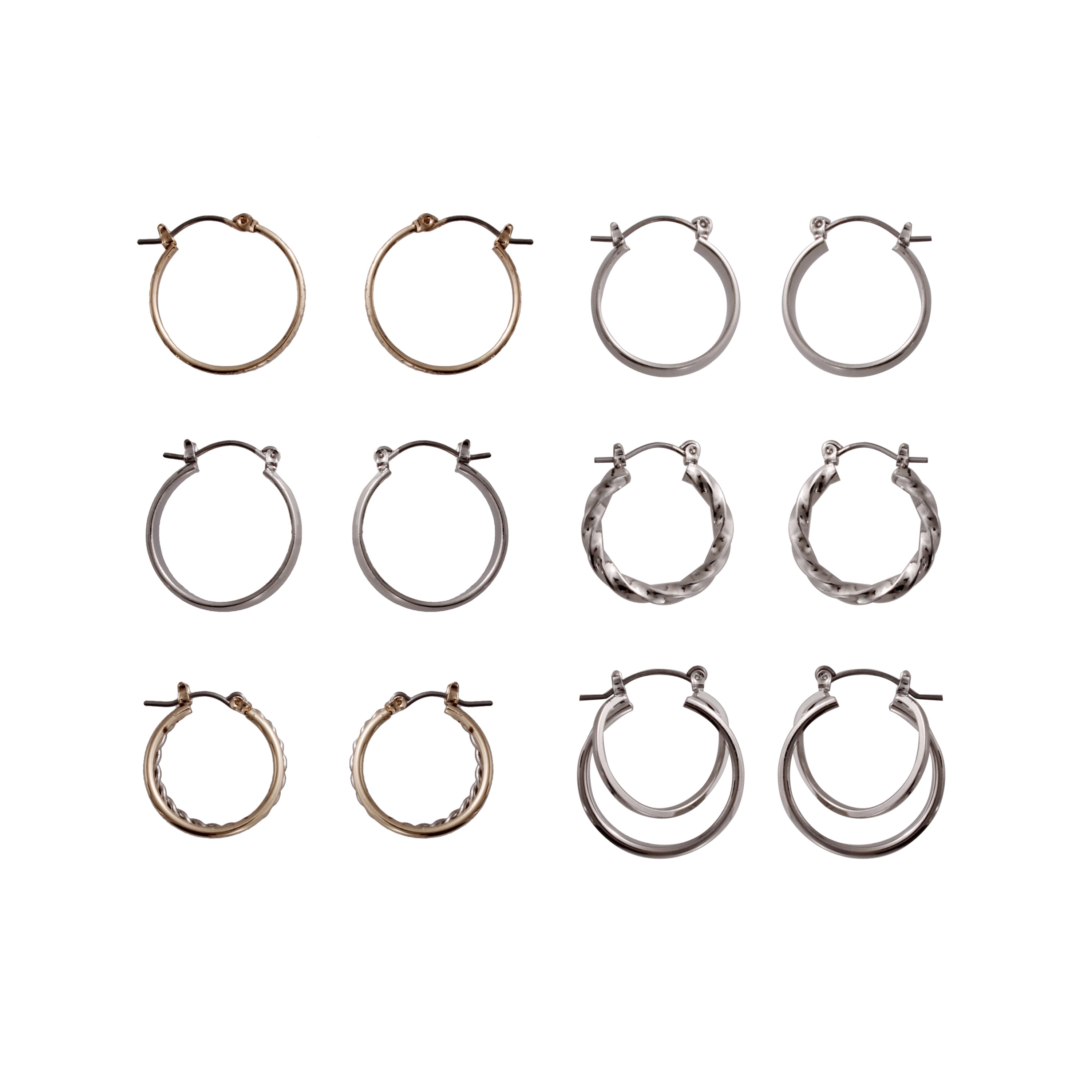 Time and Tru Mixed Metal Small Hoop Earrings Set, 6-Piece