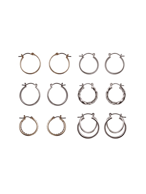 Mixed Metal Small Hoop Earrings Set, 6-Piece