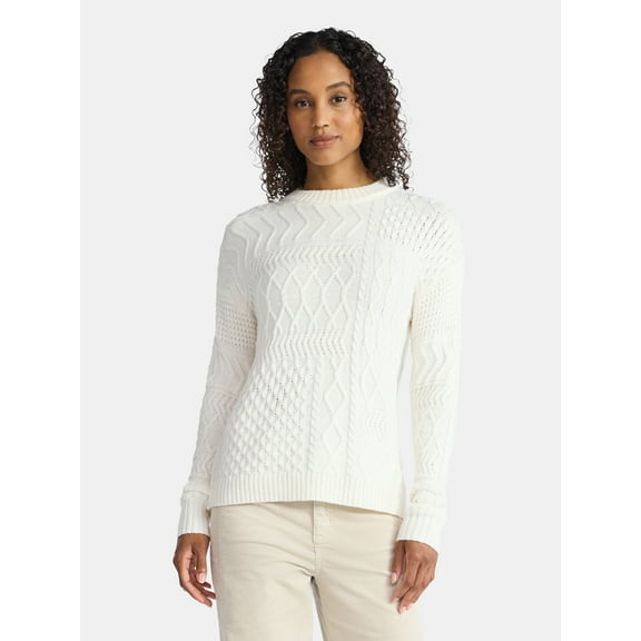 Time and Tru Women’s and Women’s Plus Mixed Stitch Sweater, Midweight, Sizes XS-4X