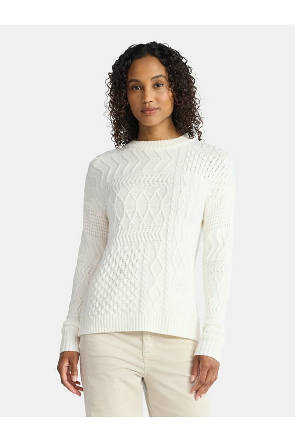 Women’s and Women’s Plus Mixed Stitch Sweater, Midweight, Sizes XS-4X