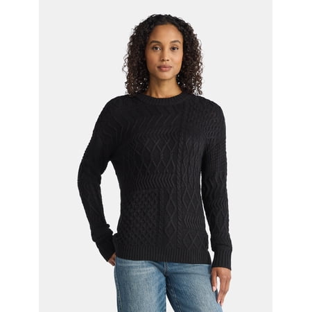 Time and Tru Women’s and Women’s Plus Mixed Stitch Sweater, Midweight, Sizes XS-4X