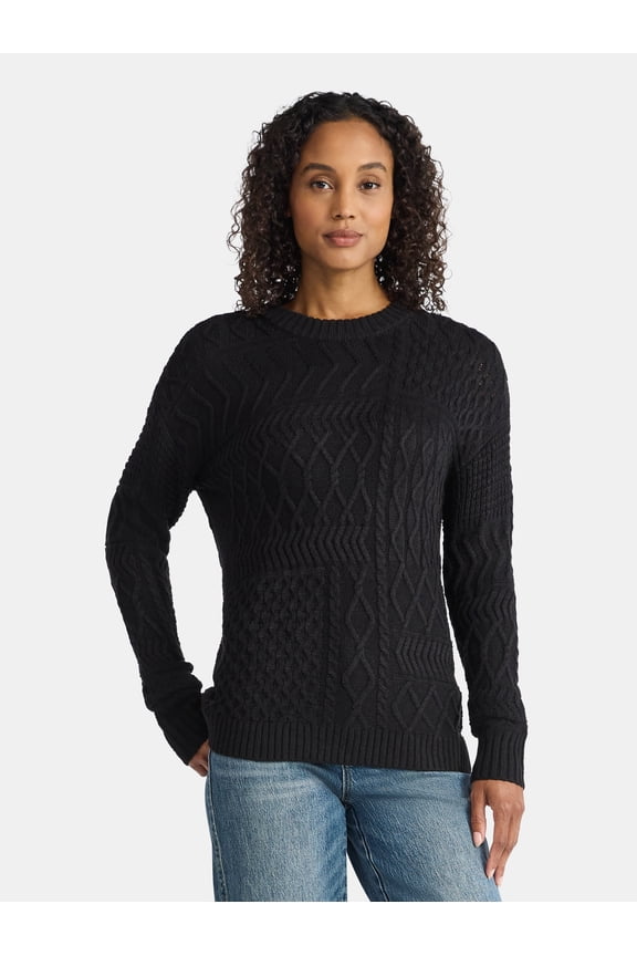 Women’s and Women’s Plus Mixed Stitch Sweater, Midweight, Sizes XS-4X