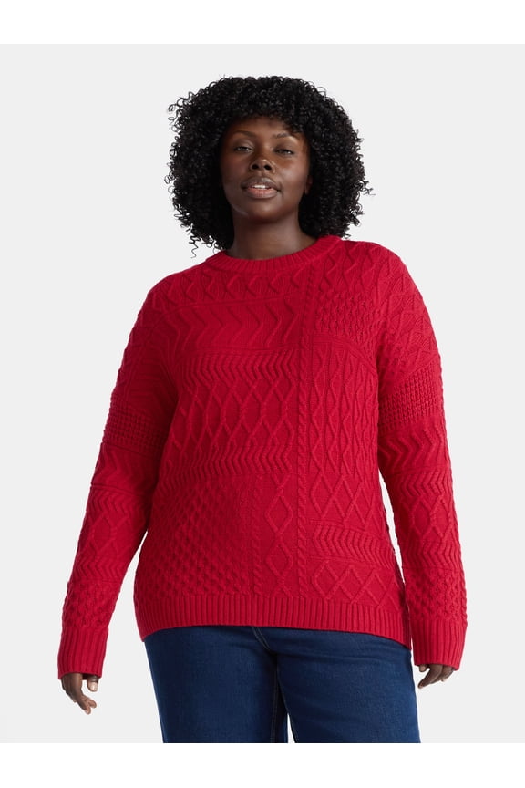 Women’s and Women’s Plus Mixed Stitch Sweater, Midweight, Sizes XS-4X