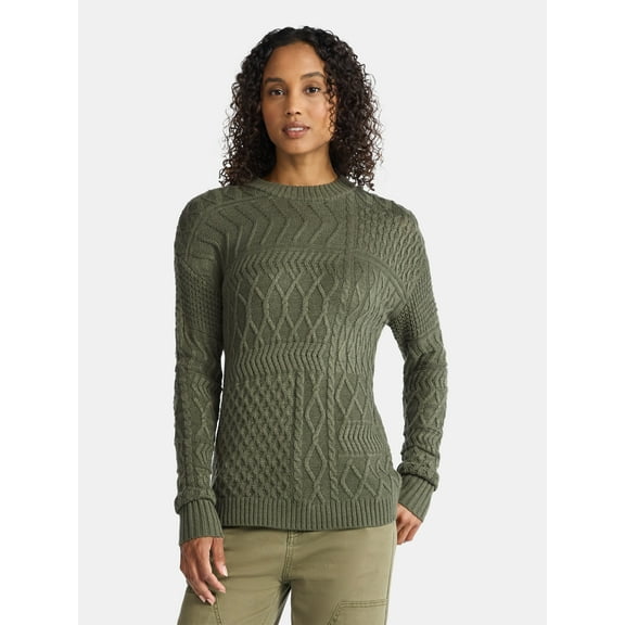 Time and Tru Women’s and Women’s Plus Mixed Stitch Sweater, Midweight, Sizes XS-4X