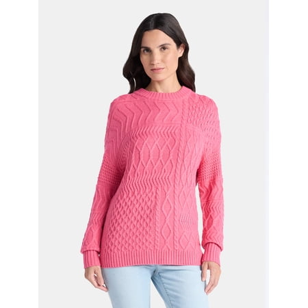 Time and Tru Women’s and Women’s Plus Mixed Stitch Sweater, Midweight, Sizes XS-4X