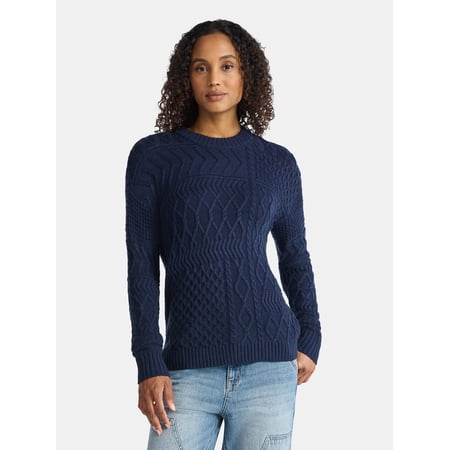 Time and Tru Women’s and Women’s Plus Mixed Stitch Sweater, Midweight, Sizes XS-4X
