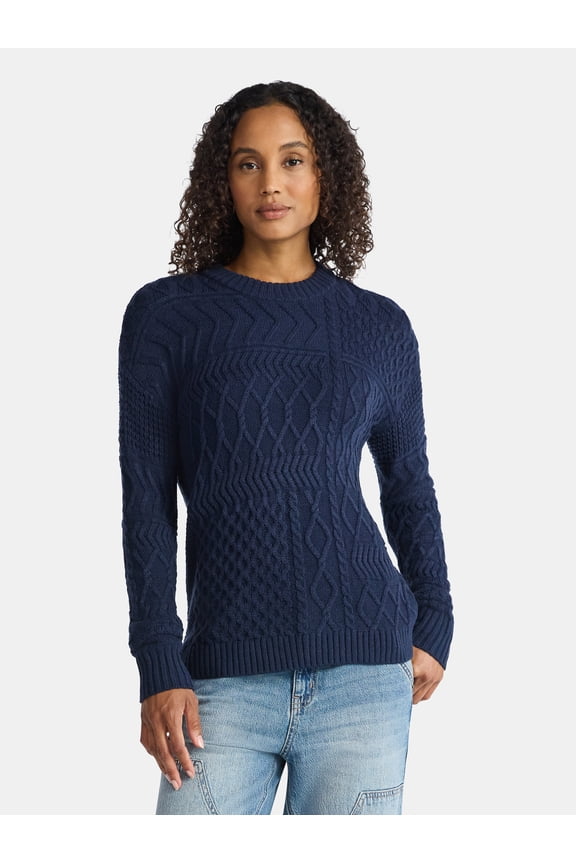 Women’s and Women’s Plus Mixed Stitch Sweater, Midweight, Sizes XS-4X