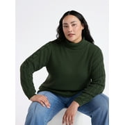TIME AND TRU Women’s and Women’s Plus Turtleneck Sweater with Cable Sleeves, Midweight, Sizes XS-4X