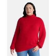 TIME AND TRU Women’s and Women’s Plus Turtleneck Sweater with Cable Sleeves, Midweight, Sizes XS-4X