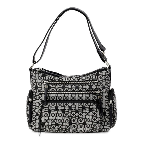 Time and Tru Multi Compartment Kam Hobo Bag Grey Jacquard