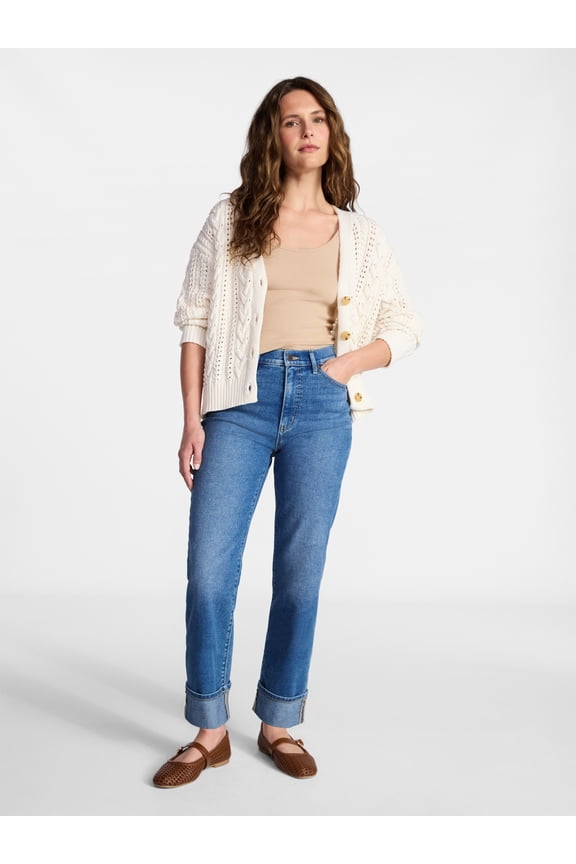 Women's Cable Knit Cardigan Sweater with Long Sleeves, Lightweight, Sizes XS-XXXL