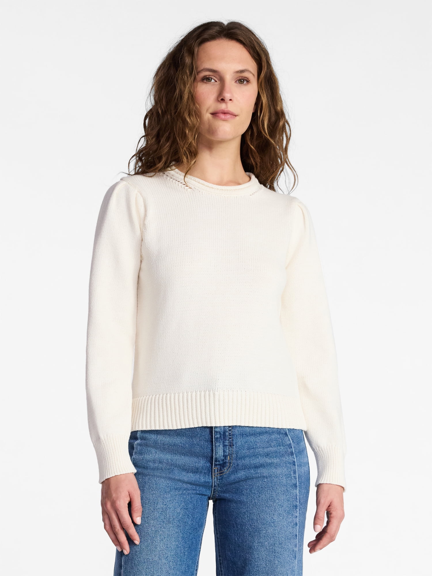 Time and Tru Women's Crewneck Sweater with Long Sleeves, Sizes XS-XXXL