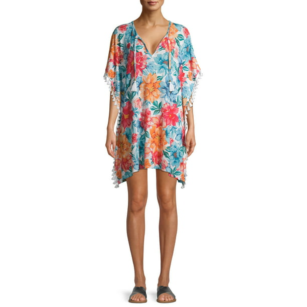 Time and Tru Novelty Rib Caftan Swimsuit Cover Up - Walmart.com