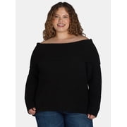 Time and Tru Women's and Women's Plus Off Shoulder Sweater, Sizes XS-4X
