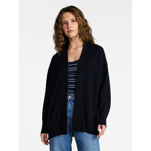Time and Tru Women's Open Front Cardigan Sweater with Long Sleeves, Lightweight, Sizes XS-XXXL