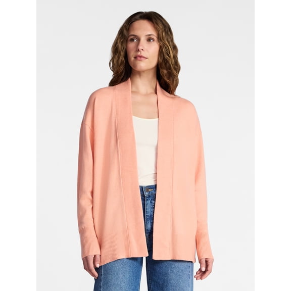 Time and Tru Women's and Women’s Plus Open Front Cardigan Sweater with Long Sleeves, Lightweight, Sizes XS-4X