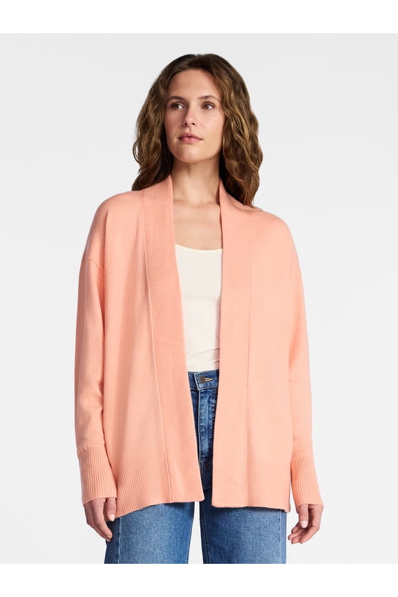 Women's and Women’s Plus Open Front Cardigan Sweater with Long Sleeves, Lightweight, Sizes XS-4X