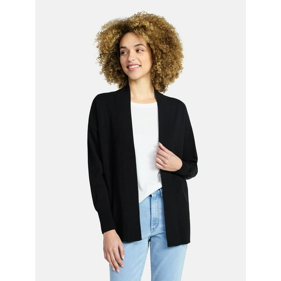 Time and Tru Women's Open Front Cardigan Sweater with Long Sleeves, Lightweight, Sizes XS-XXXL