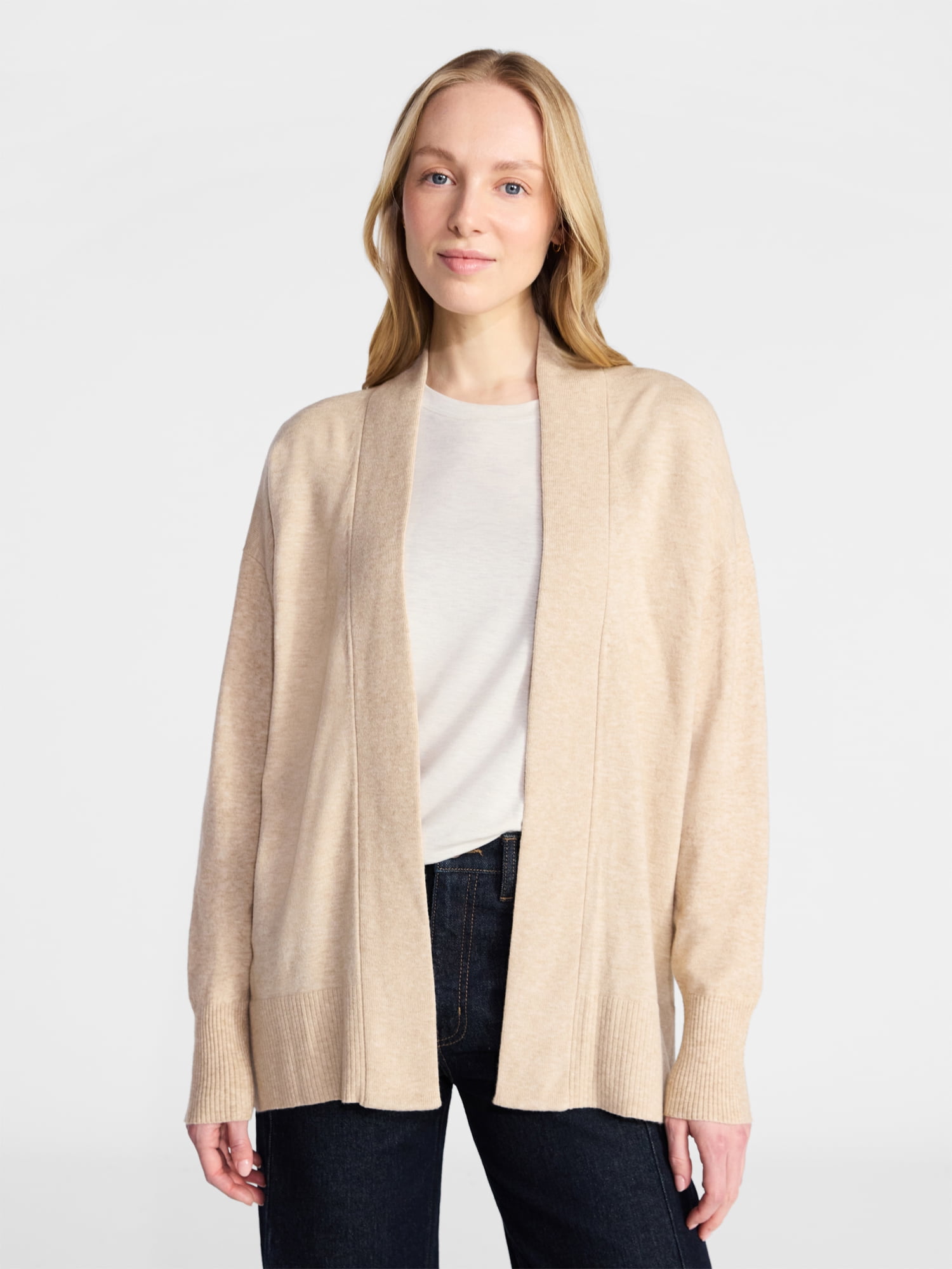 Time and Tru Women's Open Front Cardigan Sweater with Long Sleeves, Lightweight, Sizes XS-XXXL
