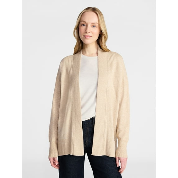 Time and Tru Women's Open Front Cardigan Sweater with Long Sleeves, Lightweight, Sizes XS-XXXL