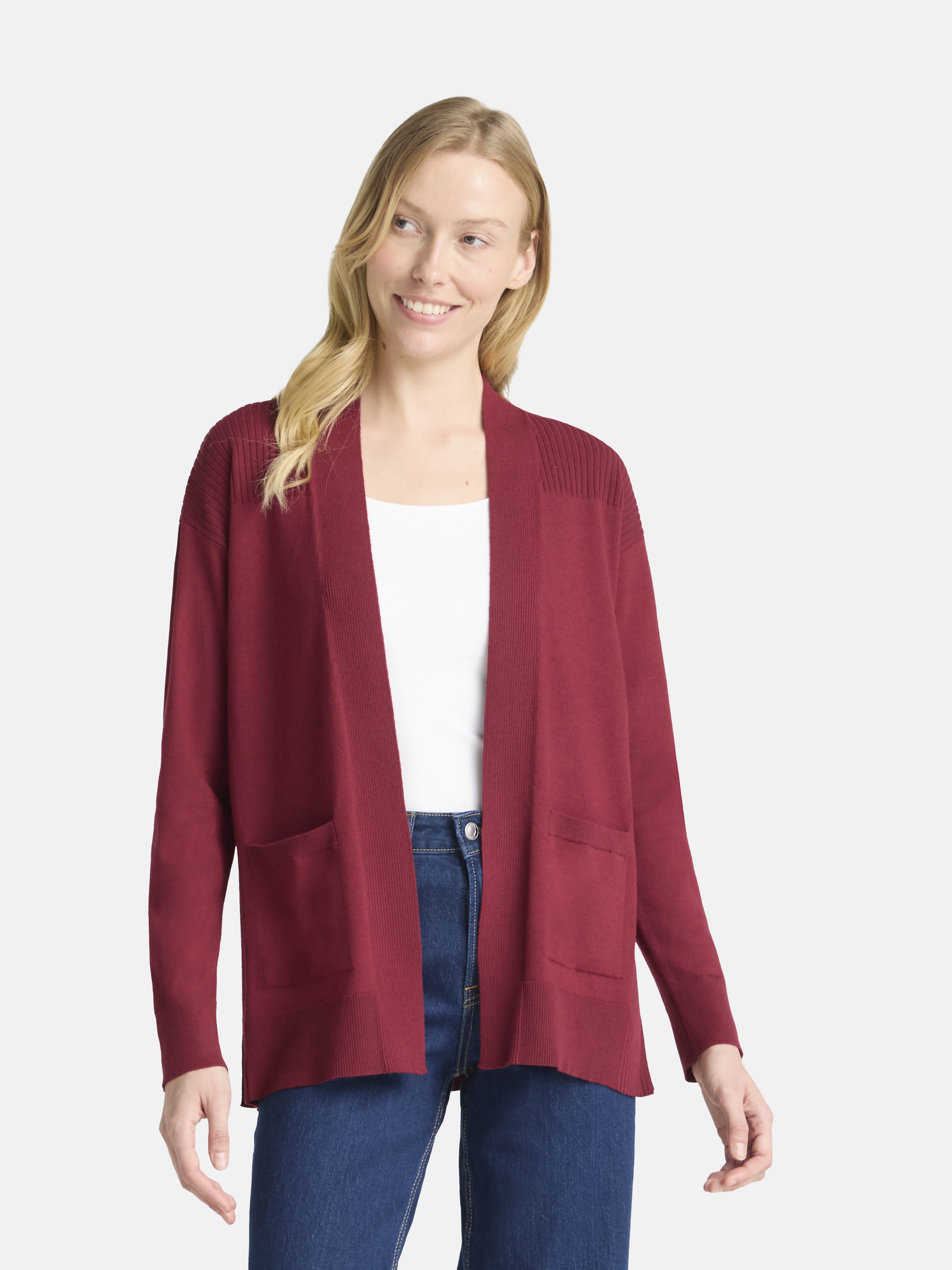 Time and Tru Women's and Women's Plus Open Front Cardigan Sweater, Sizes XS-4X
