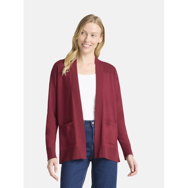 Time and Tru Women's and Women's Plus Open Front Cardigan Sweater, Sizes XS-4X