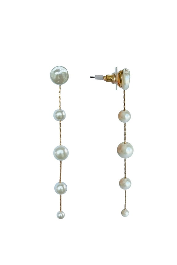 Pearl Linear Gold Plated Drop Earrings with Bullet Backs
