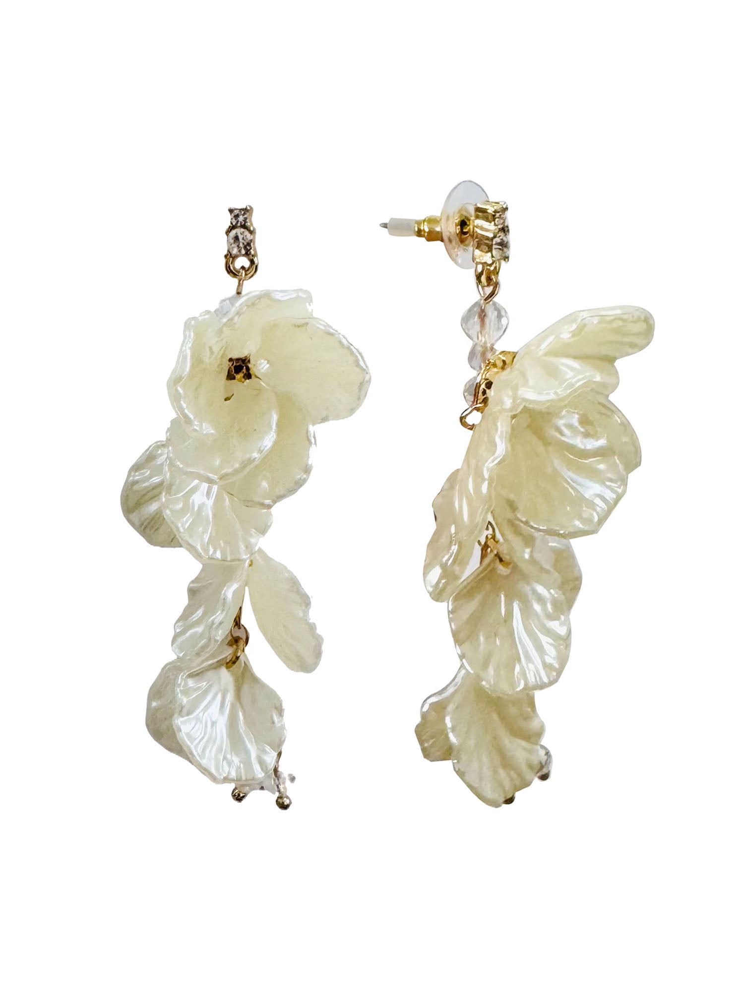TIME & TRU Time and Tru Petal Linear Gold and White with Beads Fashion Earrings
