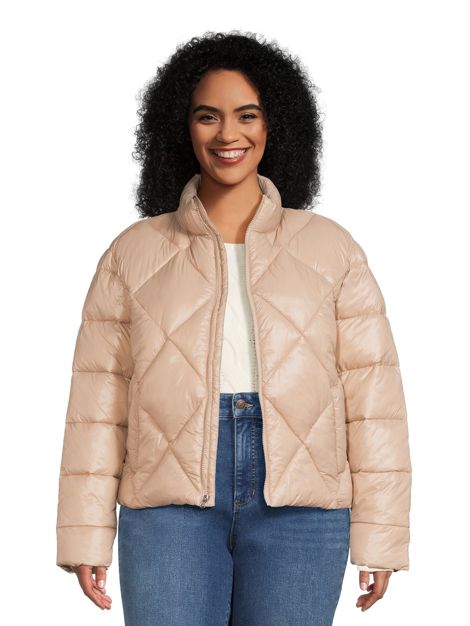 Time and Tru Plus Women's Plus Size Short Quilted Puffer Jacket ...