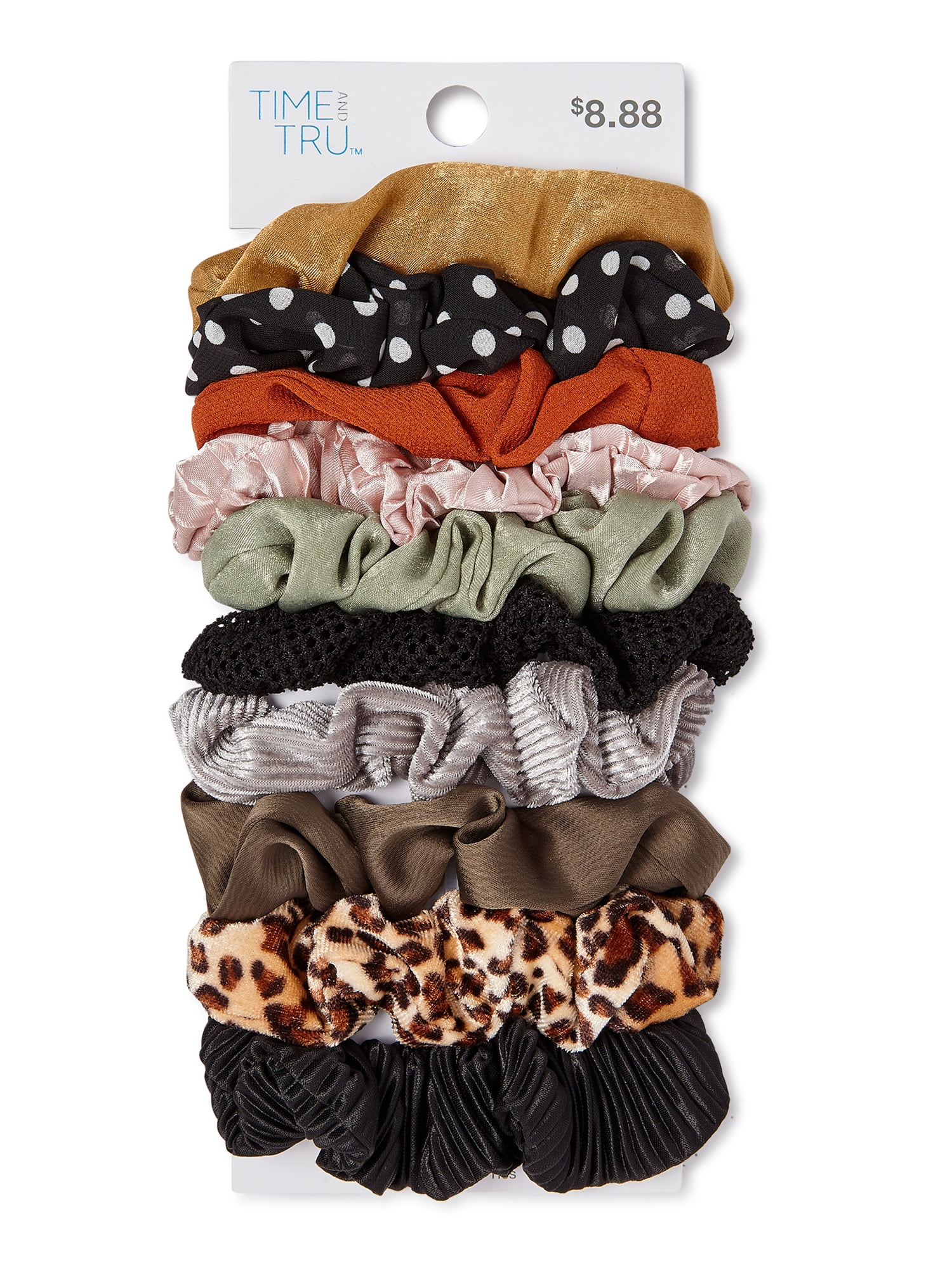 Time and Tru Polka Dot Leopard Hair Tie Set, 10Pack