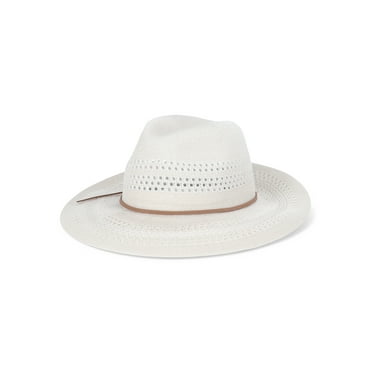 Time and Tru Polyester Knit Panama Hat, Off-White