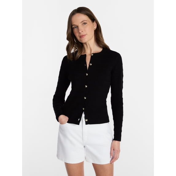 Time and Tru Women's Puckered Stitch Cardigan Sweater, Lightweight, Sizes XS-XXXL