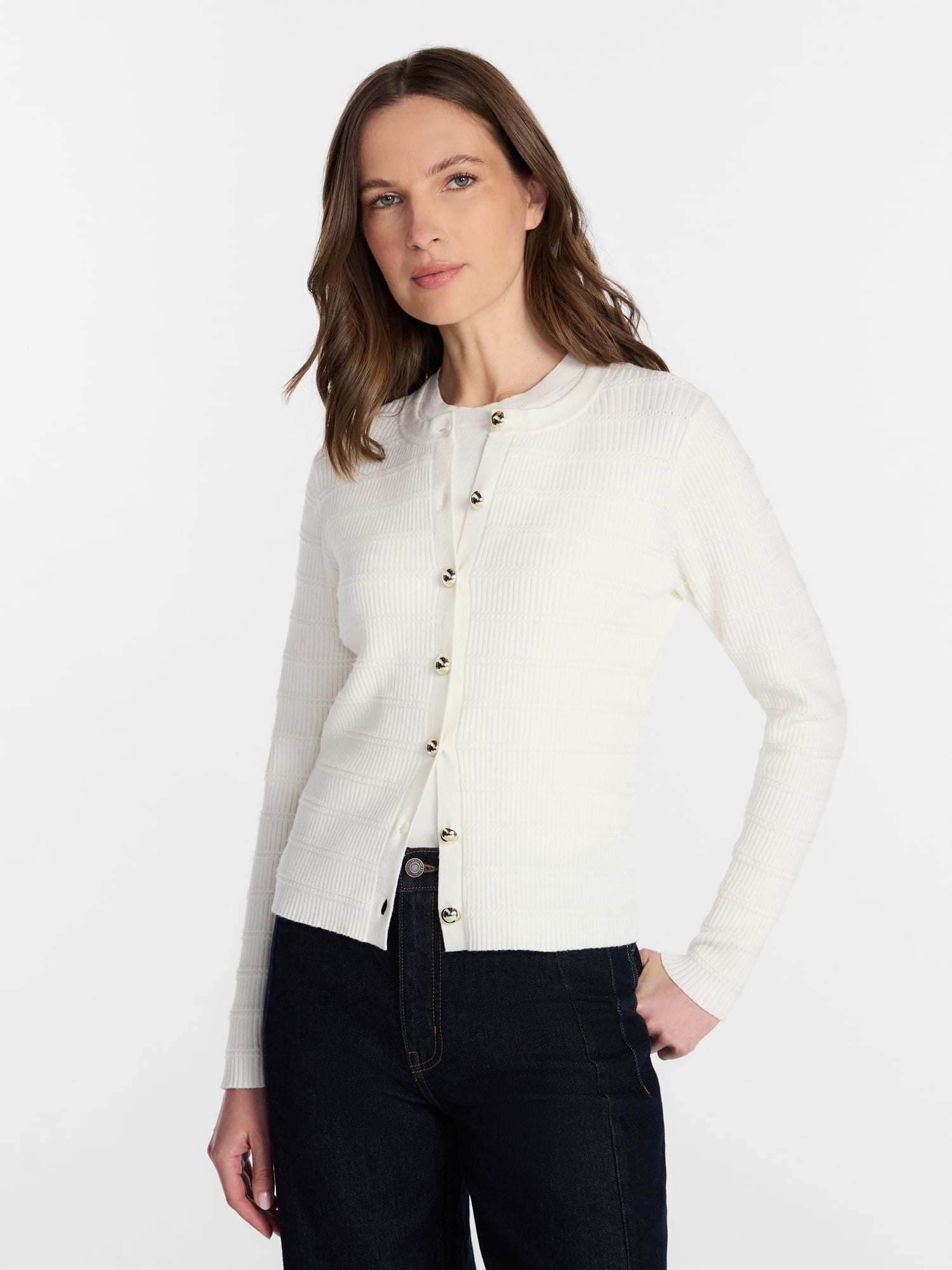 Time and Tru Women's Puckered Stitch Cardigan Sweater, Lightweight, Sizes XS-XXXL