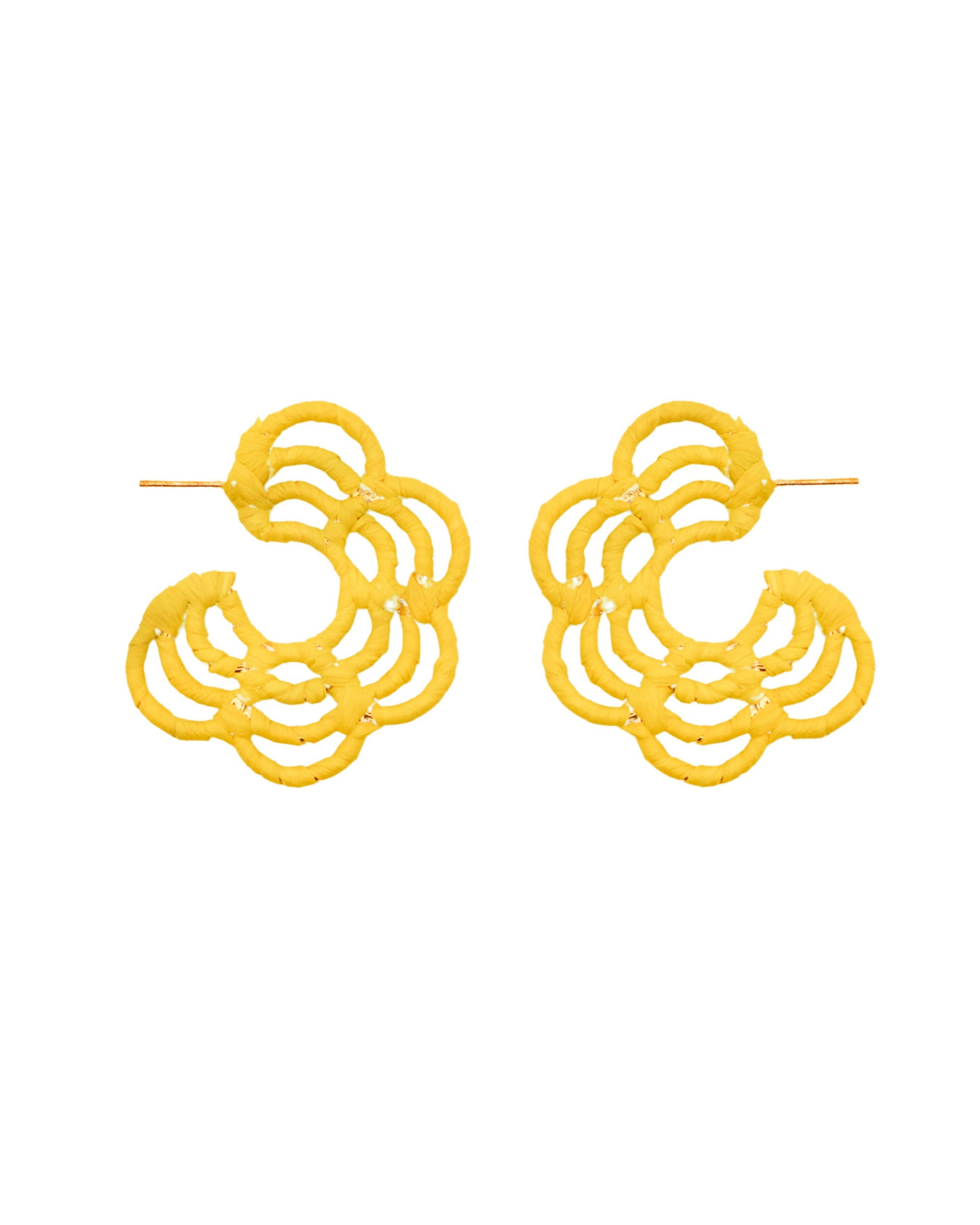 Time and Tru Raffia Wrapped Hoop Earrings, Pale Yellow, 1 Pair