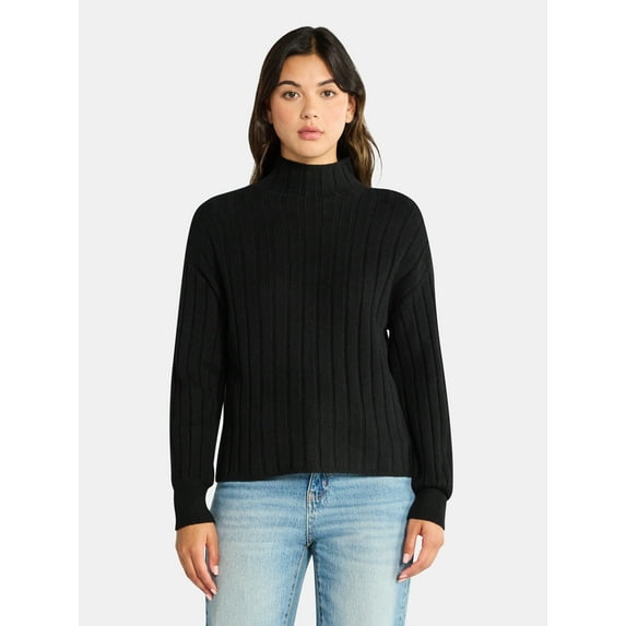 Time and Tru Women's Ribbed Mock Neck Sweater, Lightweight, Sizes XS-XXXL
