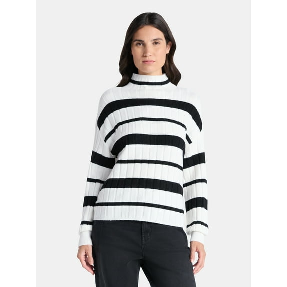 Time and Tru Women's Ribbed Mock Neck Sweater, Lightweight, Sizes XS-XXXL