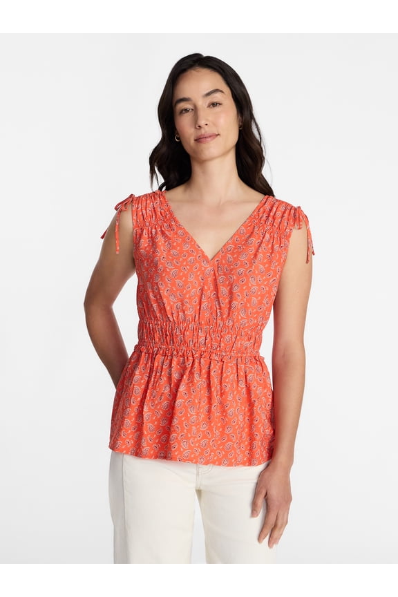 Women's Ruched Tie Shoulder Top, Sizes XS-XXXL