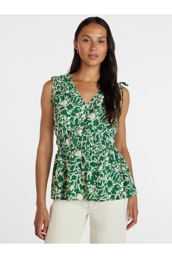 Women's Ruched Tie Shoulder Top, Sizes XS-XXXL