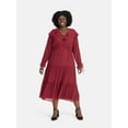 thumbnail image 1 of Time and Tru Women's and Women's Plus Ruffle Tiered Midi Dress with Long Sleeves, Sizes XS-4X, 1 of 4