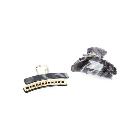 Time and Tru Women's Scalloped Hair Claw Clips, 2-Piece Set, Black