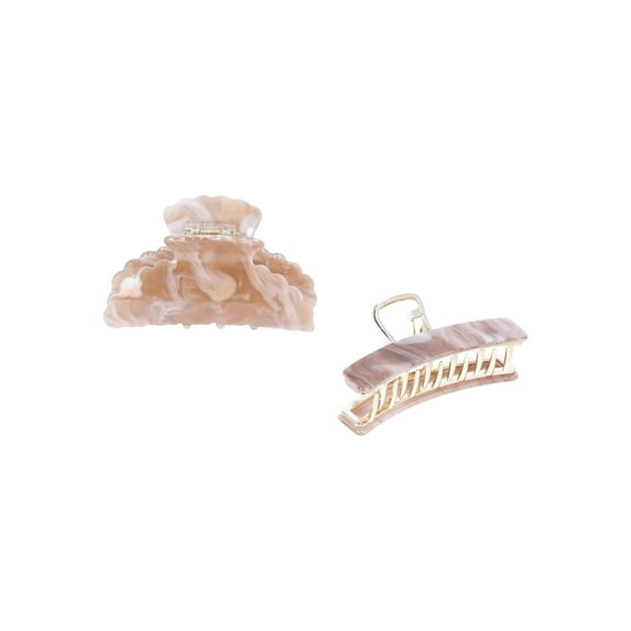 Time and Tru Women's Scalloped Hair Claw Clips, 2-Piece Set, Pink