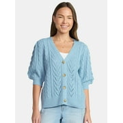 TIME AND TRU Women's Boyfriend Cardigan with Short Sleeves, Lightweight, Sizes XS-XXXL