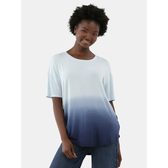 Time and Tru Women’s Crewneck Tunic Tee with Short Sleeves, Sizes XS-XXXL