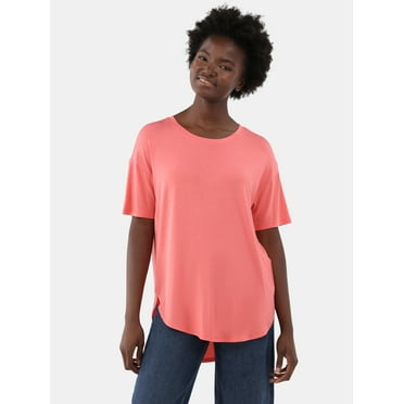 Time and Tru Short Sleeve Crew Neck Tunic Tee, Sizes XS-XXXL