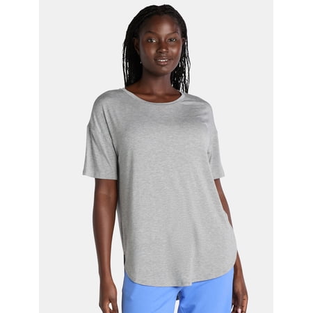 Time and Tru Women’s Crewneck Tunic Tee with Short Sleeves, Sizes XS-XXXL