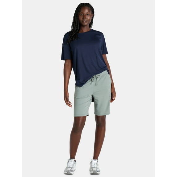 Time and Tru Women’s Crewneck Tunic Tee with Short Sleeves, Sizes XS-XXXL