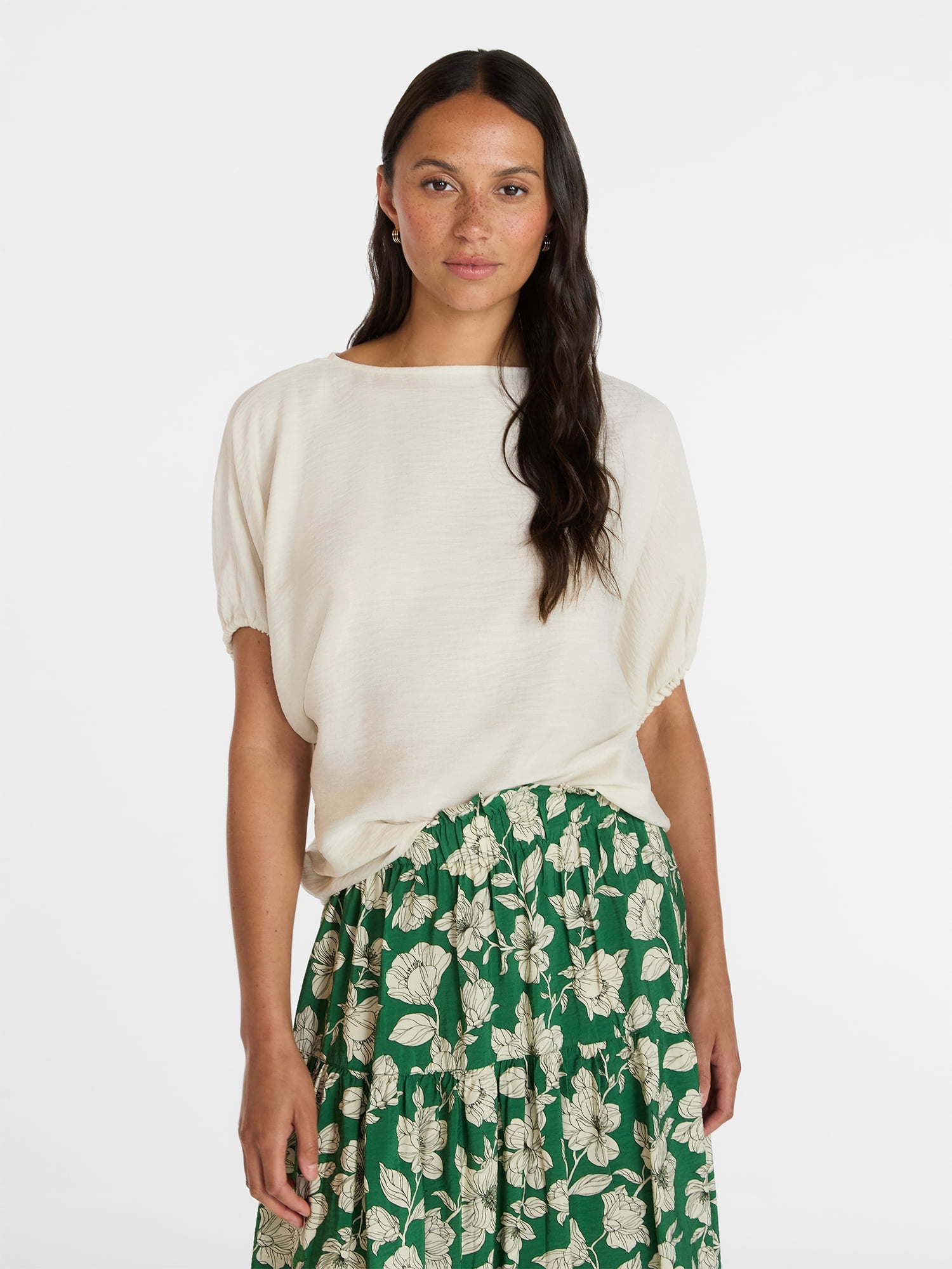 Time and Tru Women's Boatneck Top with Dolman Sleeves, Sizes XS-XXXL