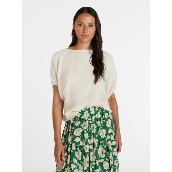 Time and Tru Women's Boatneck Top with Dolman Sleeves, Sizes XS-XXXL